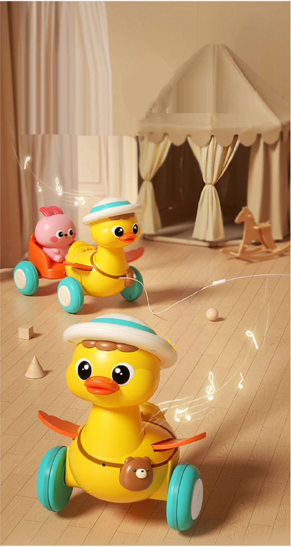 Little Angel Kids Musical Duck Pull-along Toy With Bunny & Light
