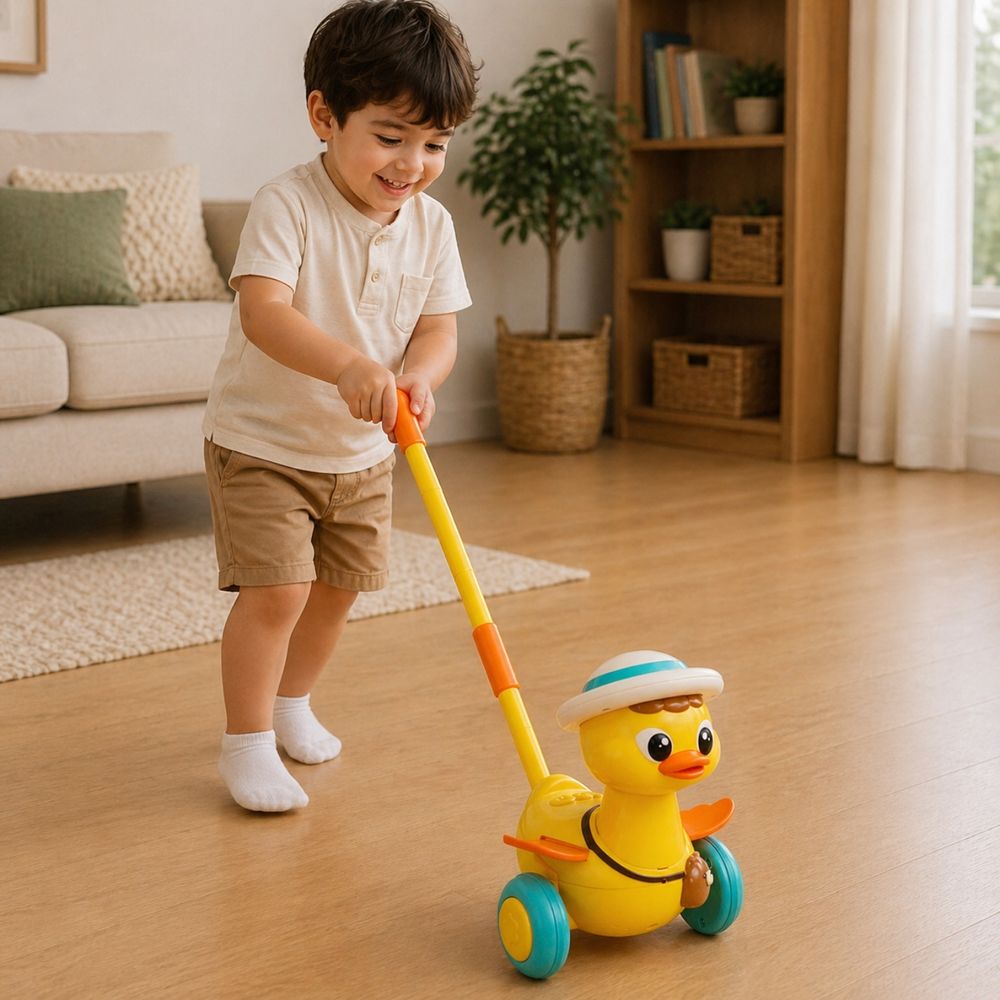 Little Angel - Duck Push Walking Toy For Kids With Stick - Yellow