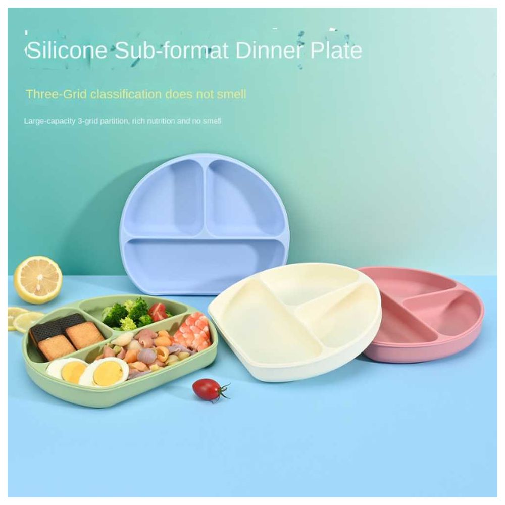 Little Angel Kids Silicone 3 Compartment Plate For Toddler Blue