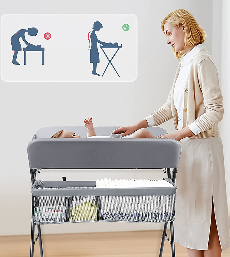 Little Angel Baby Changing Foldable Table With Storage Shelf Grey