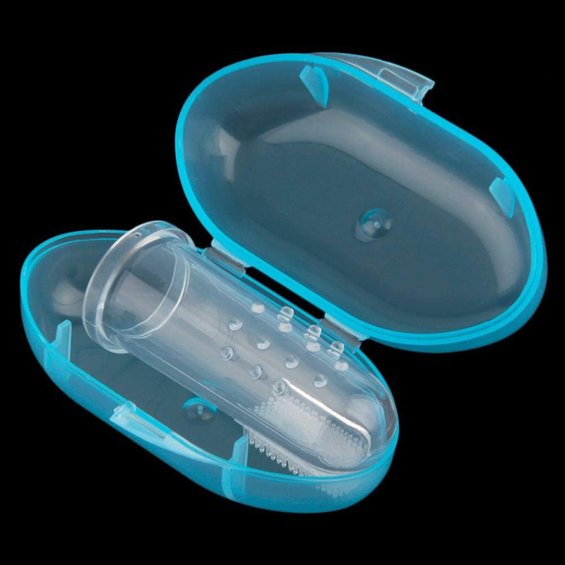 Little Angel Baby Silicone Finger Toothbrush With Protective Case - Blue
