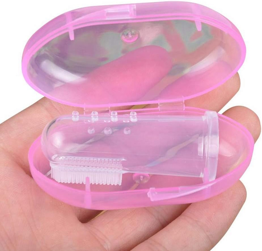 Little Angel Baby Silicone Finger Toothbrush With Protective Case - Pink