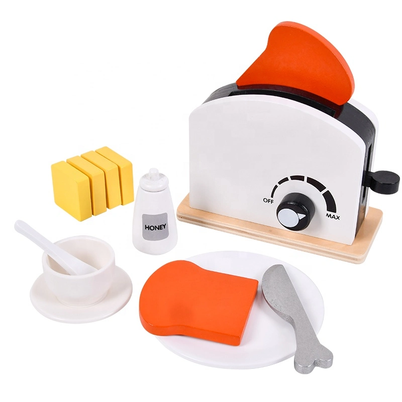 Little Angel Kids Wooden Bread Toaster Pretend Playset - 13pcs