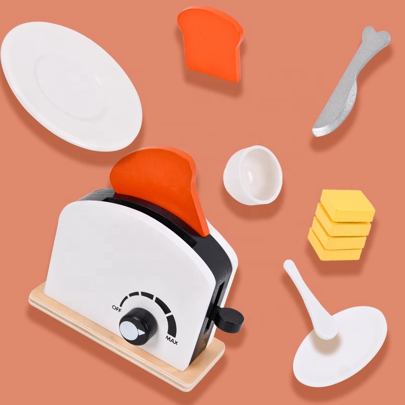 Little Angel Kids Wooden Bread Toaster Pretend Playset - 13pcs