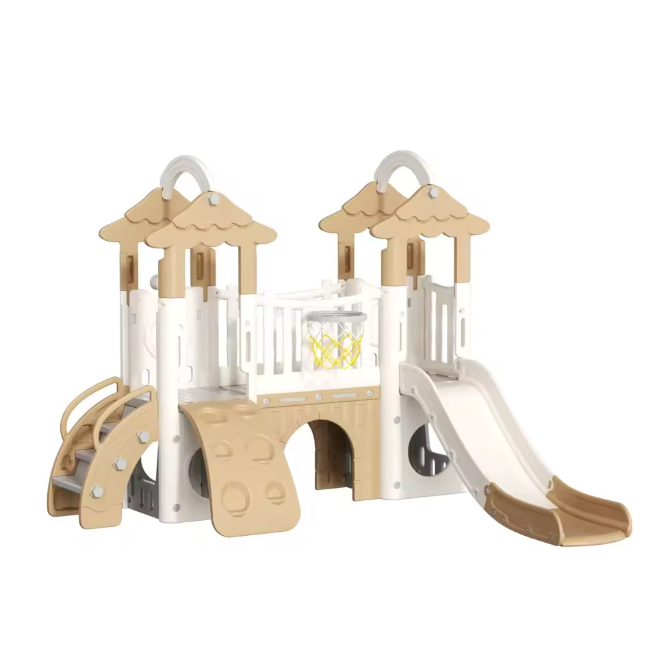 Little Angel Kids Activity Centre With Slide, Hoop & Climber - Coffee