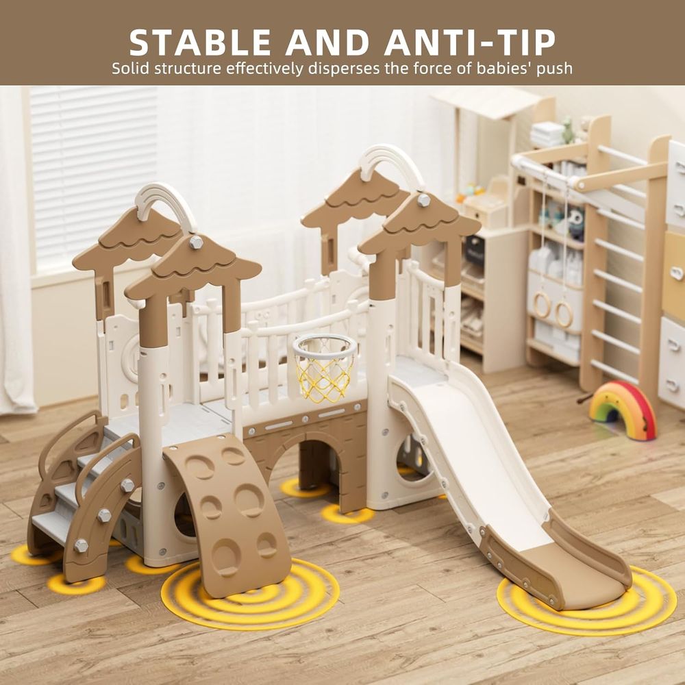 Little Angel Kids Activity Centre With Slide, Hoop & Climber - Coffee