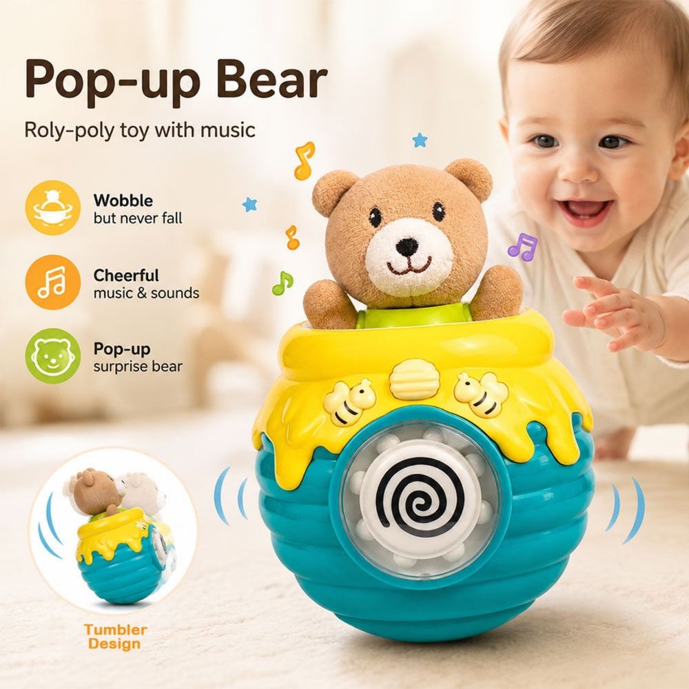 Goodway - Bear Honey Pot Roly-Poly Baby Rattle Toy - Blue