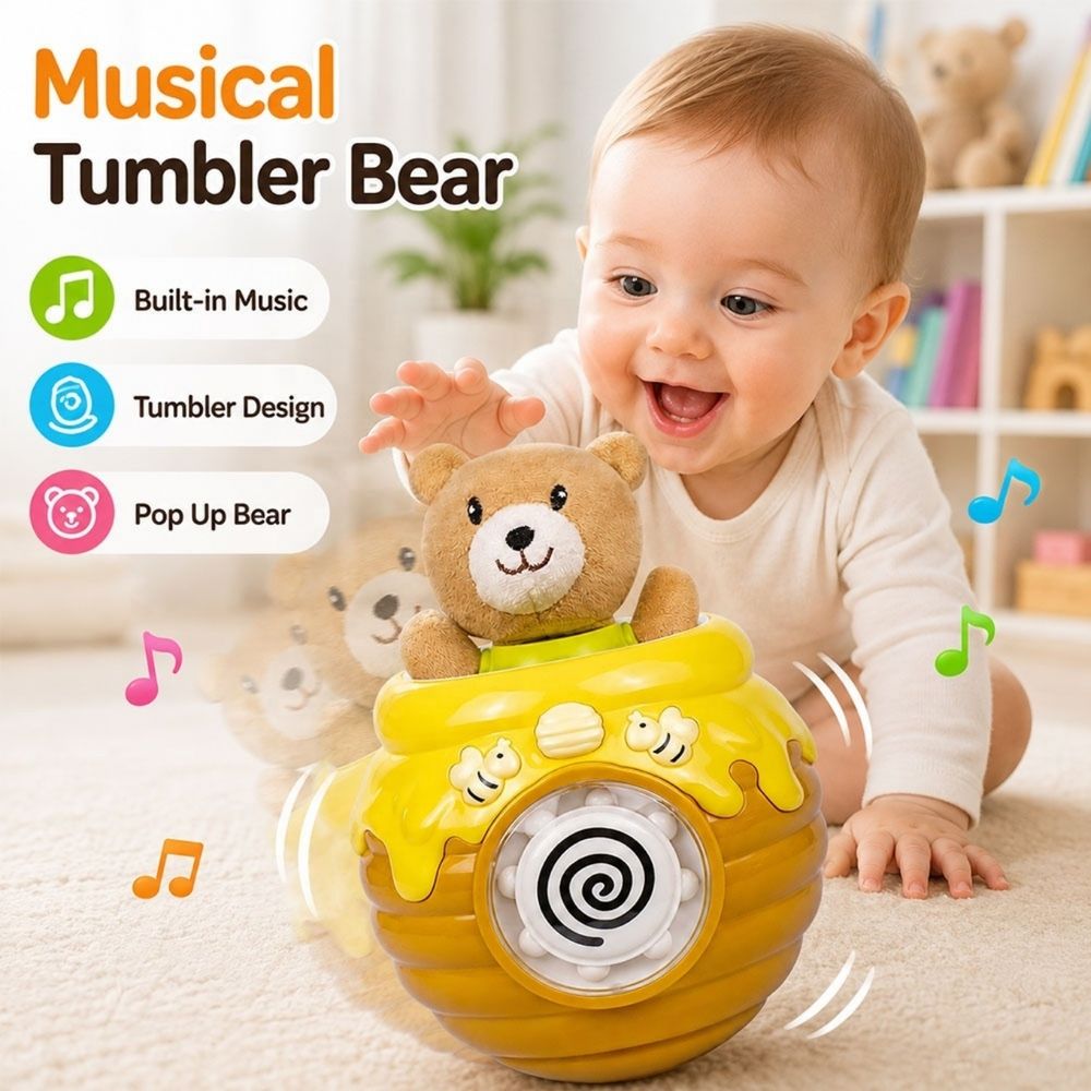 Goodway - Bear Honey Pot Roly-Poly Baby Rattle Toy - Brown