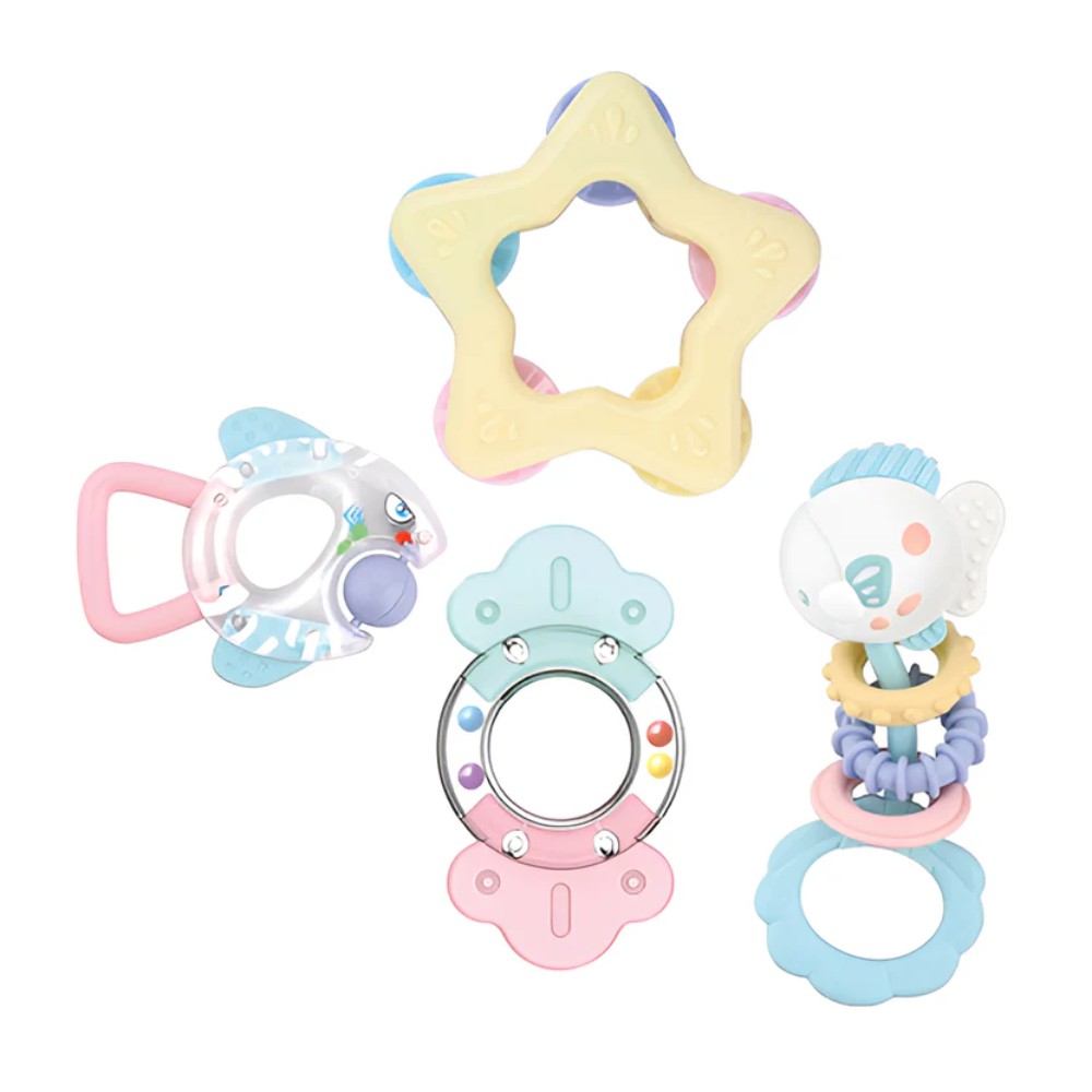 Huanger - Baby Rattles & Teether Toy Set 4Pcs For Newborn