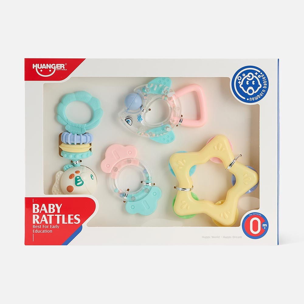 Huanger - Baby Rattles & Teether Toy Set 4Pcs For Newborn