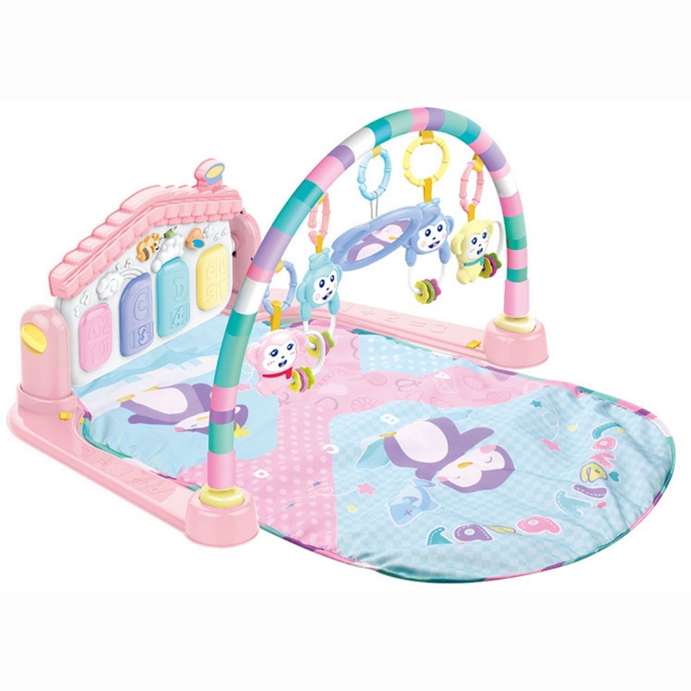 Huanger - Baby Play Mat Gym With Music & Hanging Rattles - Pink