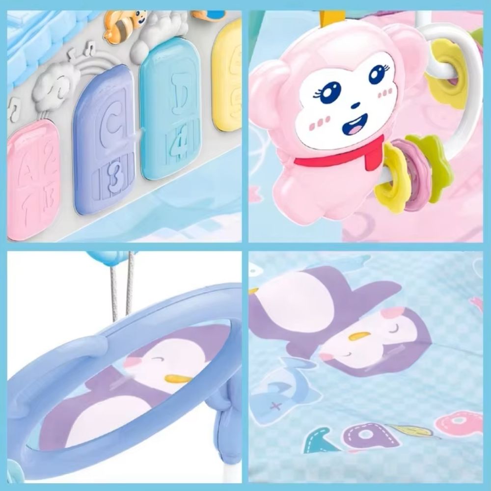 Huanger - Baby Play Mat Gym With Music & Hanging Rattles - Blue