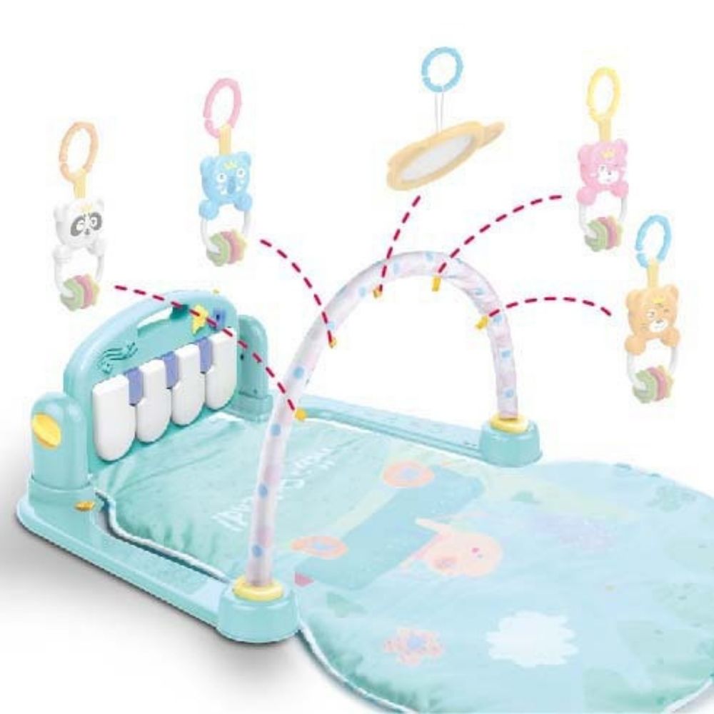 Huanger - Baby Play Mat Gym With Piano & Hanging Rattle Toys - Blue