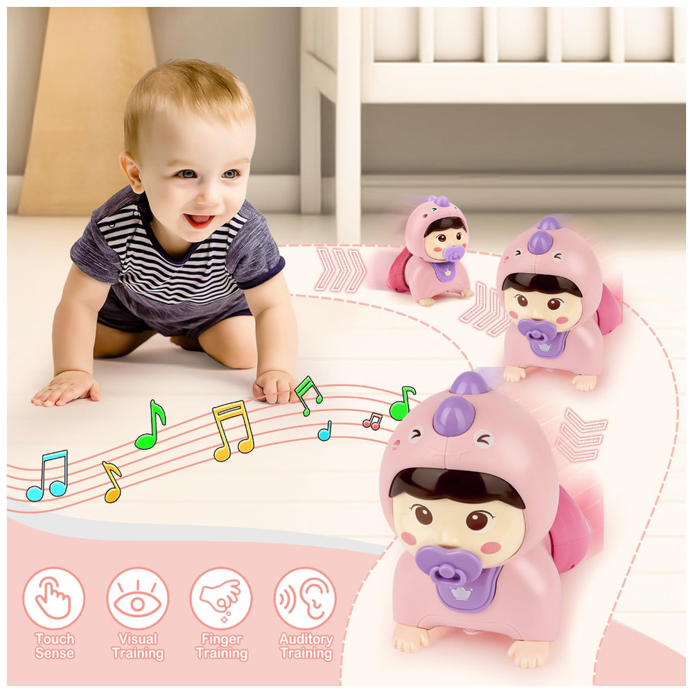 Huanger - Baby Crawling Doll Toy With Music & Lights - Pink