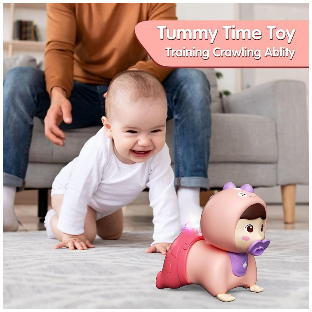 Huanger - Baby Crawling Doll Toy With Music & Lights - Pink