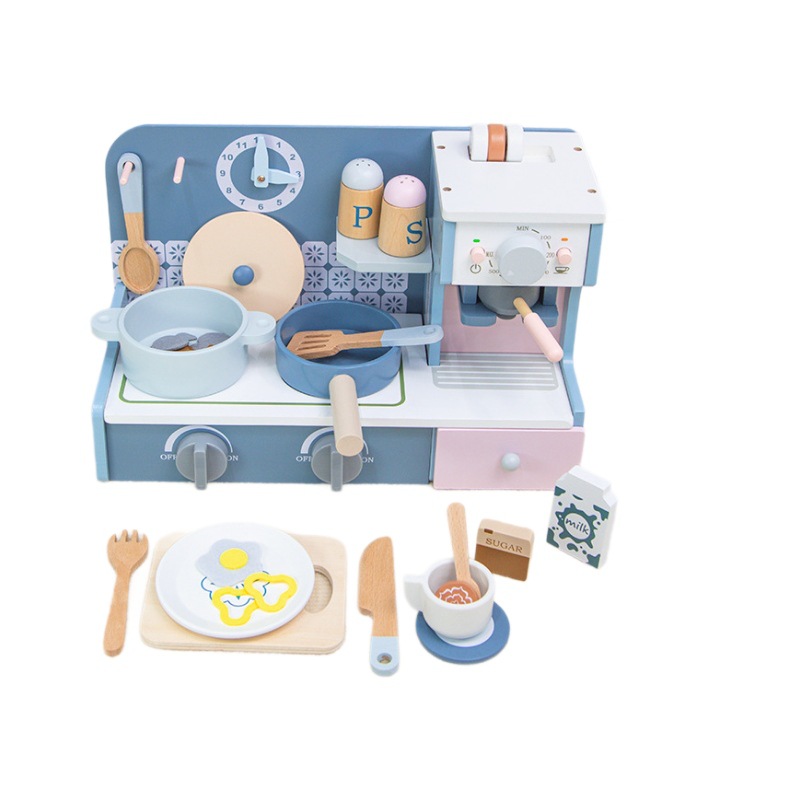 Little Angel Kids Wooden Kitchen Stove Pretend Cooking Playset - 20+ Pcs