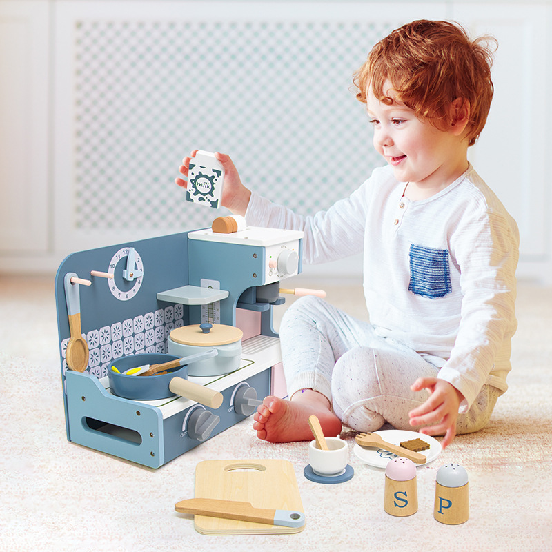 Little Angel Kids Wooden Kitchen Stove Pretend Cooking Playset - 20+ Pcs