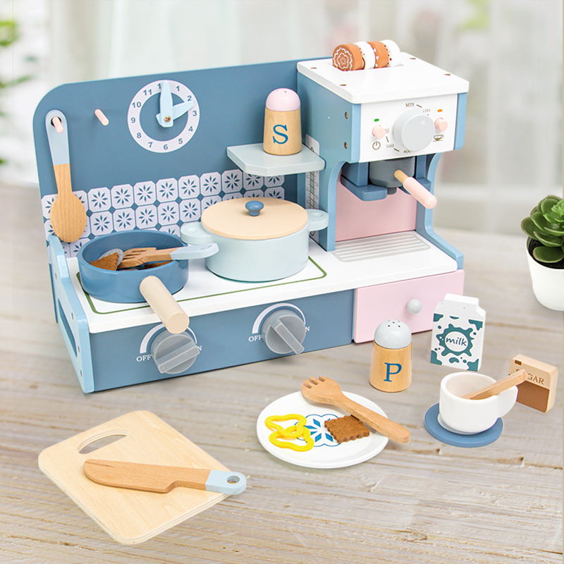 Little Angel Kids Wooden Kitchen Stove Pretend Cooking Playset - 20+ Pcs