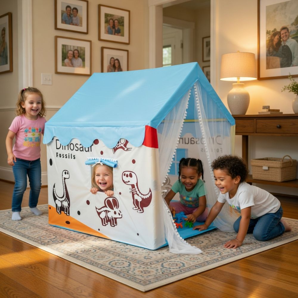 Little Angel - Kids Play Tent House With Curtains - Dinosaur Theme