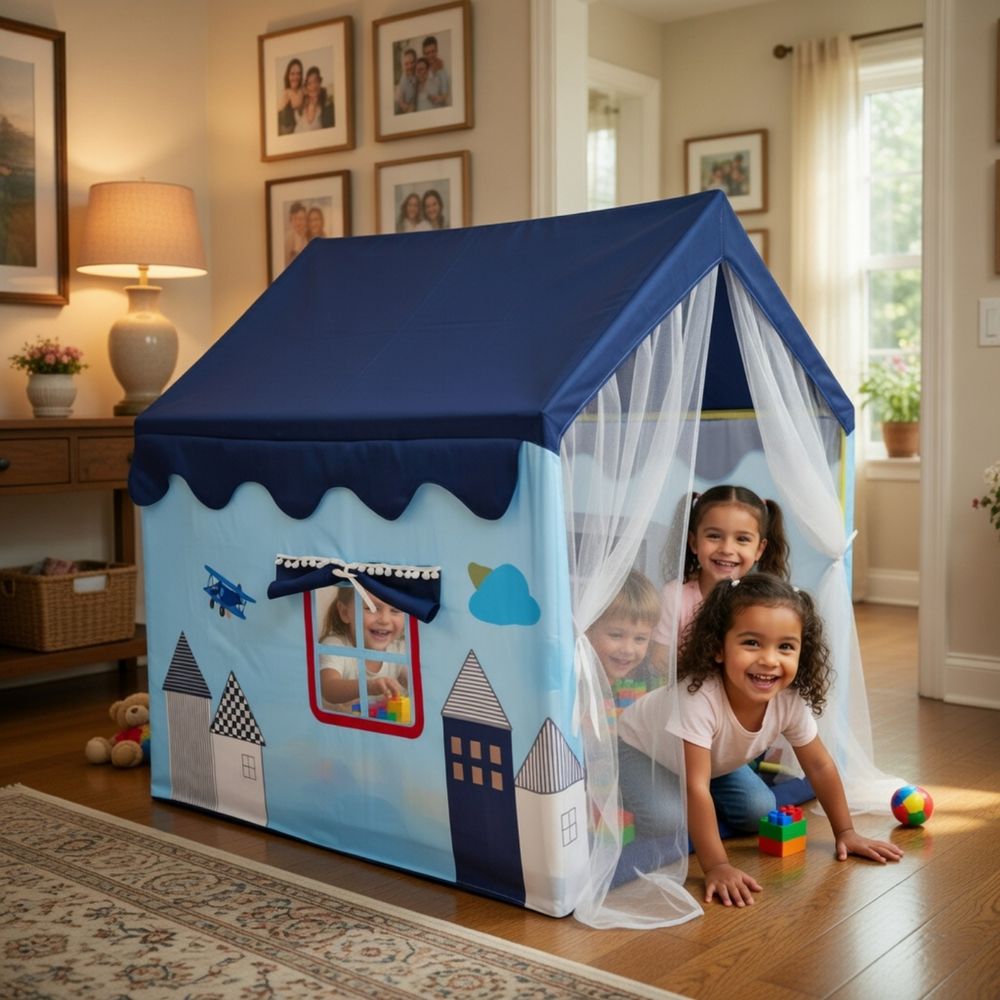 Little Angel - Kids Play Tent House With Curtains - Blue