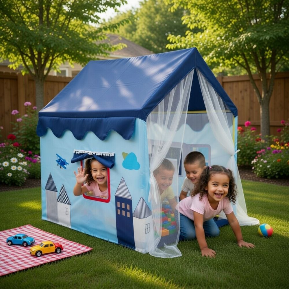 Little Angel - Kids Play Tent House With Curtains - Blue