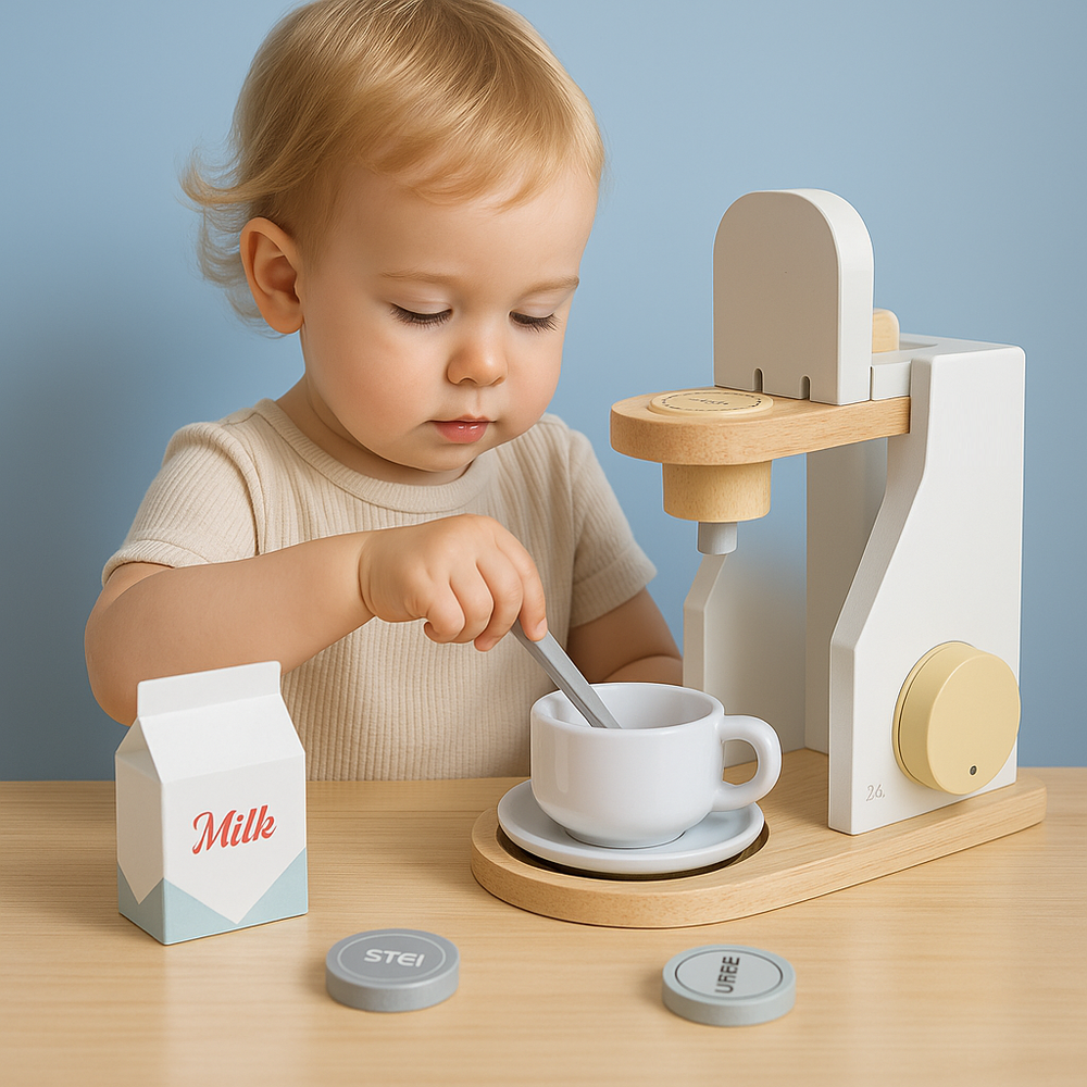Little Angel Kids Wooden Coffee Maker - 7 Pcs
