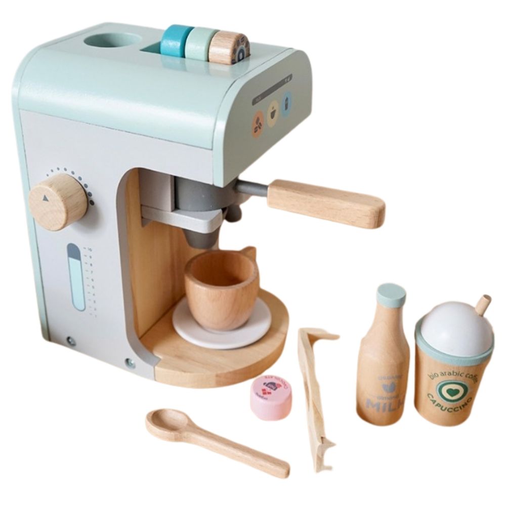 Little Angel - Kids Wooden Coffee Machine Playset Toy - 11 Pc Set