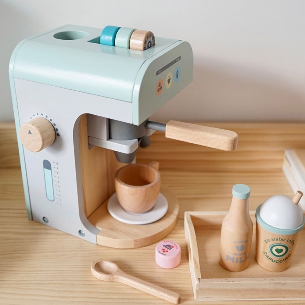 Little Angel - Kids Wooden Coffee Machine Playset Toy - 11 Pc Set