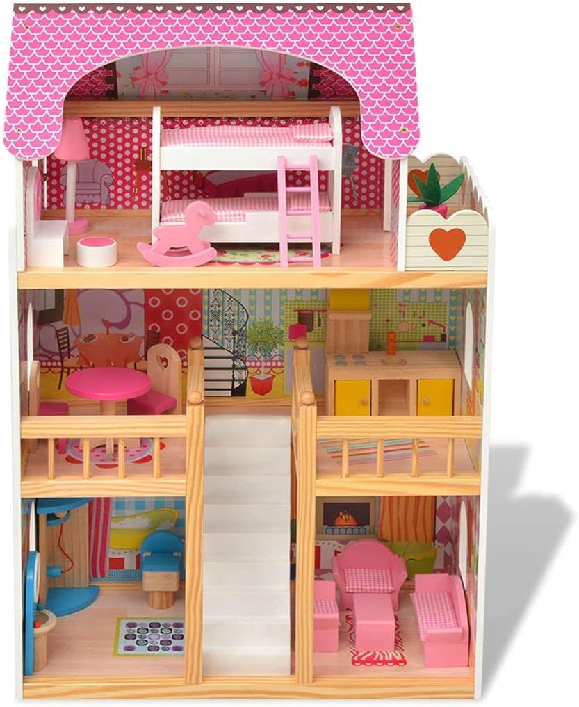 Little Angel Kids Wooden Furnished Doll House Playset