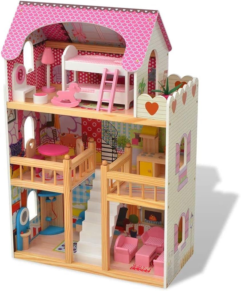 Little Angel Kids Wooden Furnished Doll House Playset