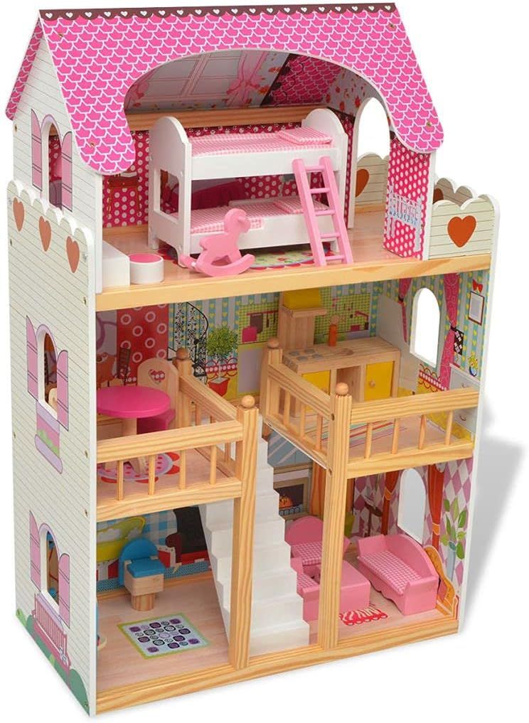 Little Angel Kids Wooden Furnished Doll House Playset