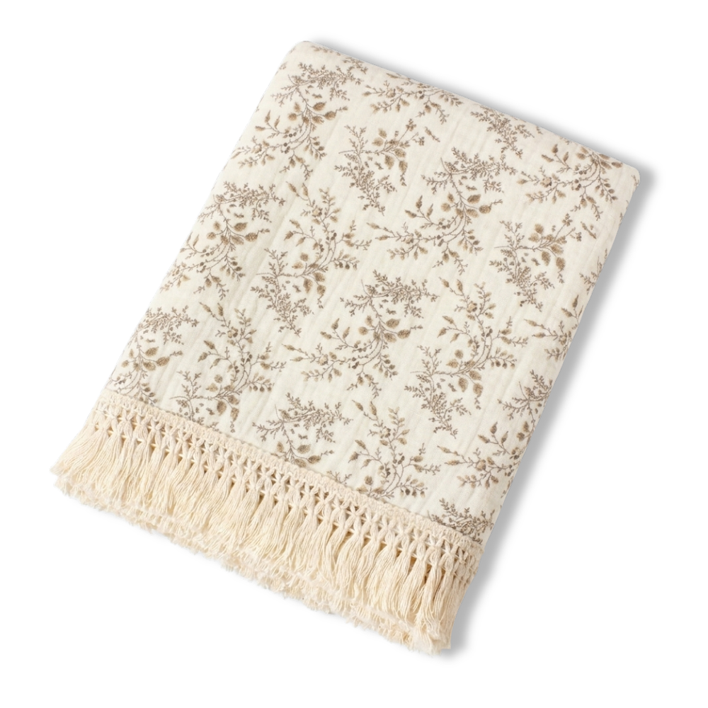 White&Grey - Soft Muslin Baby Blanket - Leaves