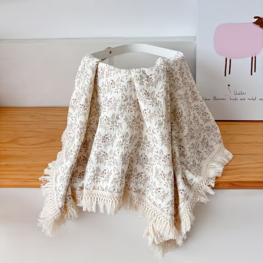 White&Grey - Soft Muslin Baby Blanket - Leaves