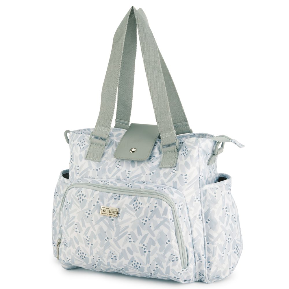 White&Grey - Baby Diaper Bag With Changing Mat - Stroke Pattern Grey