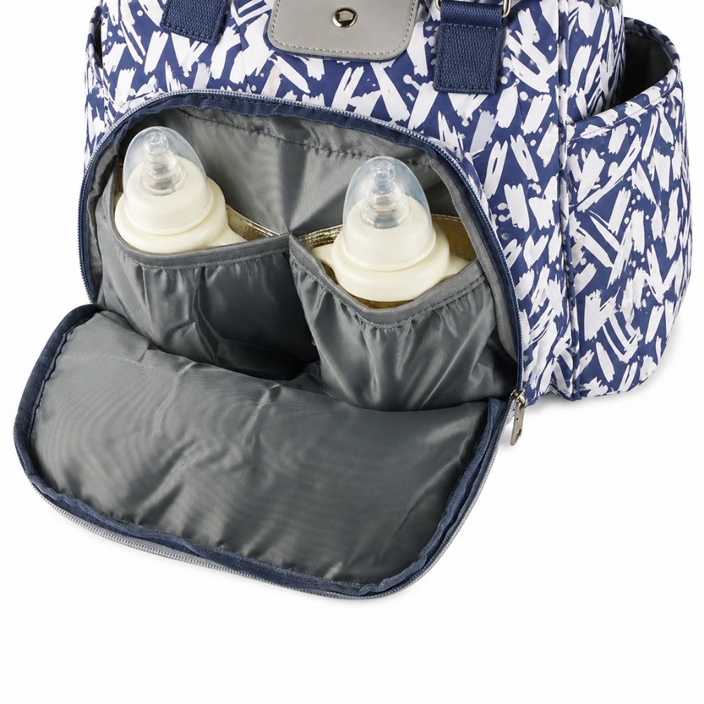 White&Grey - Baby Diaper Bag With Changing Mat - Navy Blue