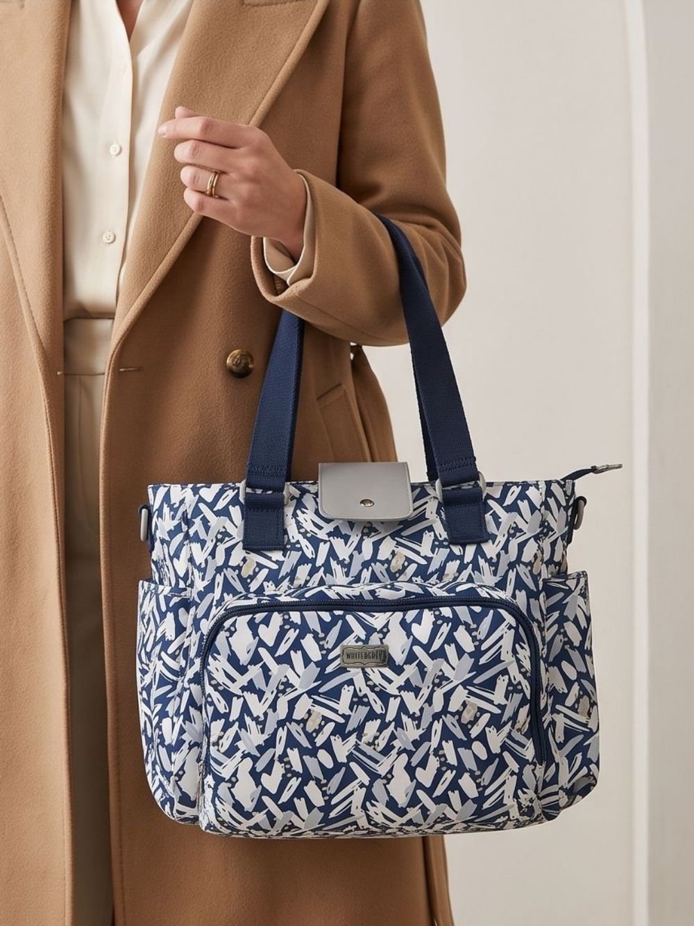 White&Grey - Baby Diaper Bag With Changing Mat - Navy Blue