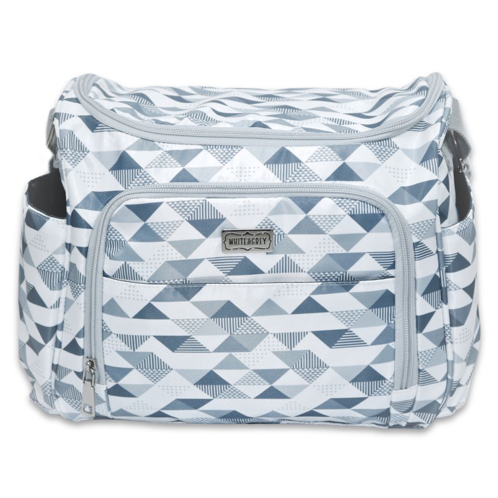 White&Grey - Mini Baby Diaper Bag With Changing Mat - Geometrical Pattern Grey