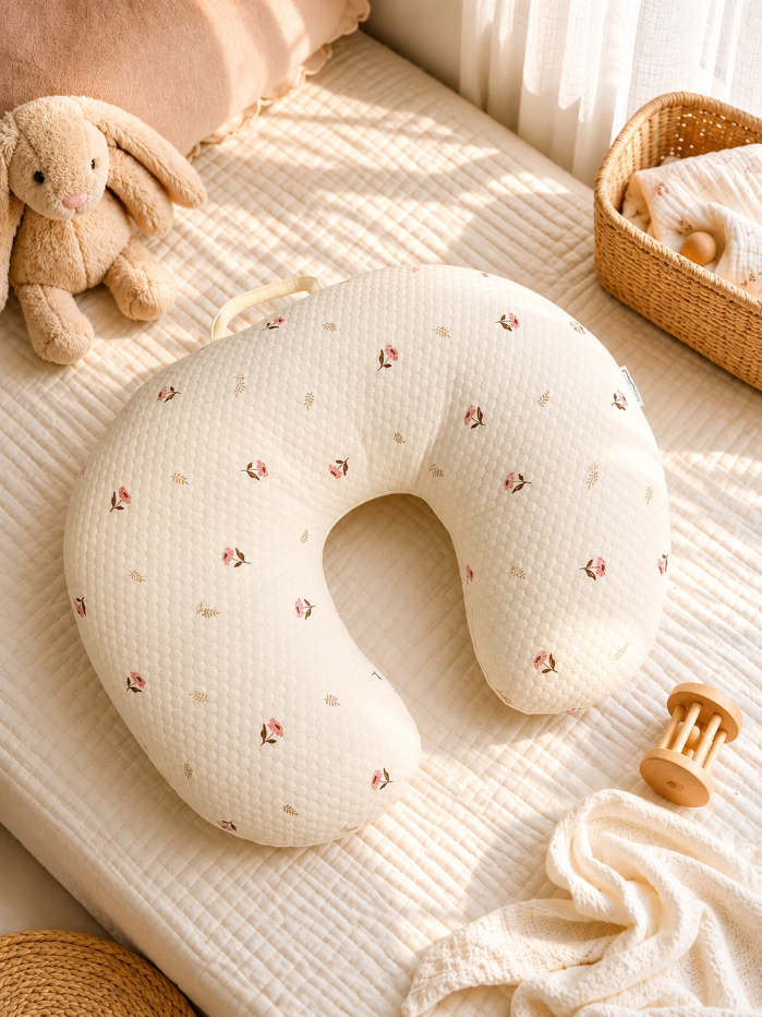 White&Grey - Baby Feeding Pillow - Dusty Rose