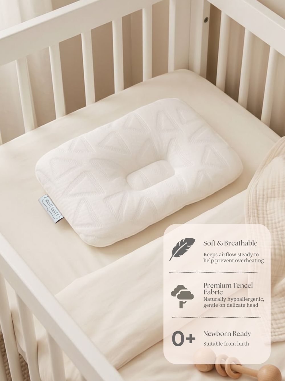 White&Grey - Tencel Cushioned Baby Pillow - Prism Dreams