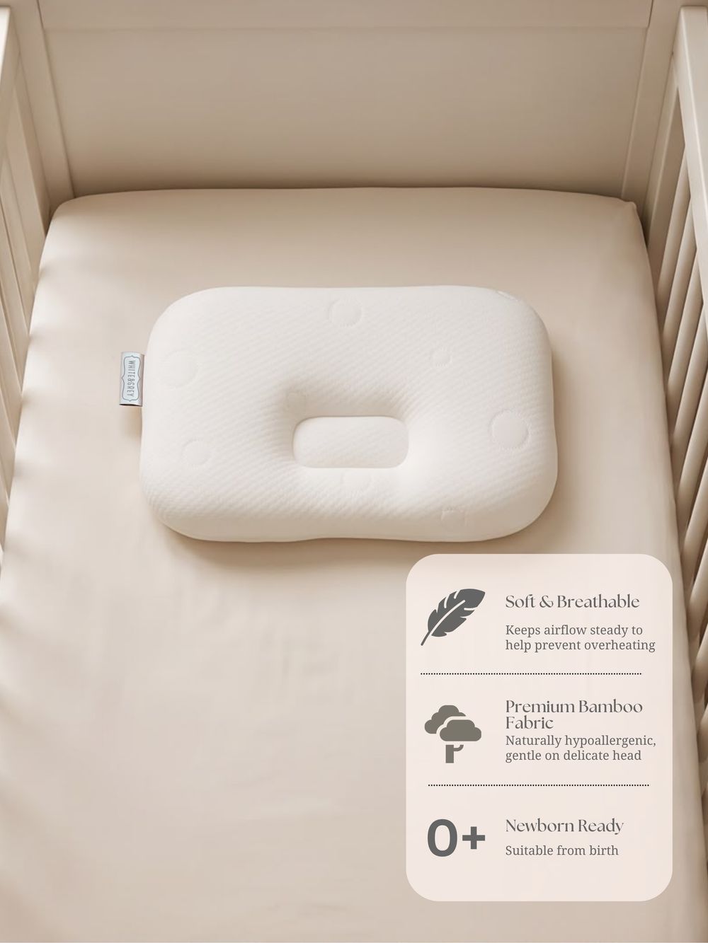 White&Grey - Bamboo Cushioned Baby Pillow - Soft Pebbles