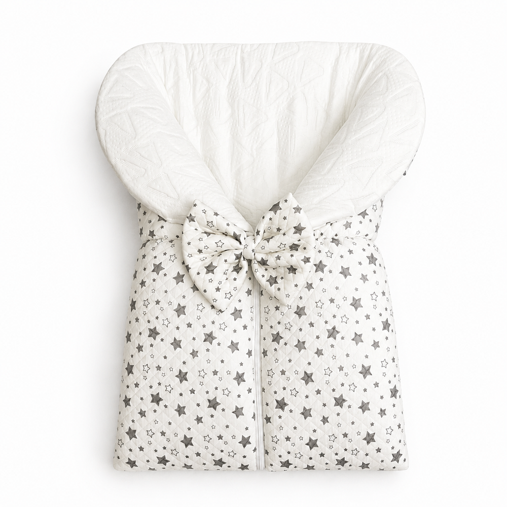White&Grey - Baby Sleeping Bag With Bow - Star