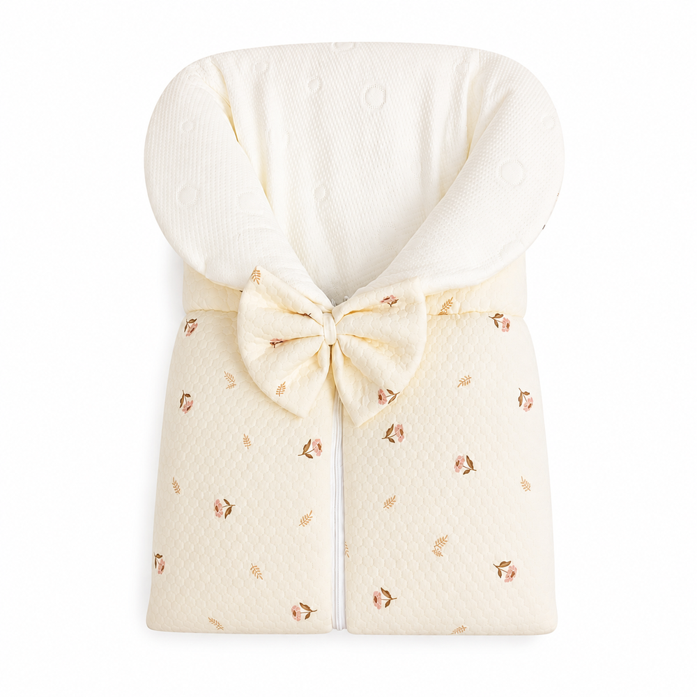 White&Grey - Baby Sleeping Bag With Bow - Dusty Rose