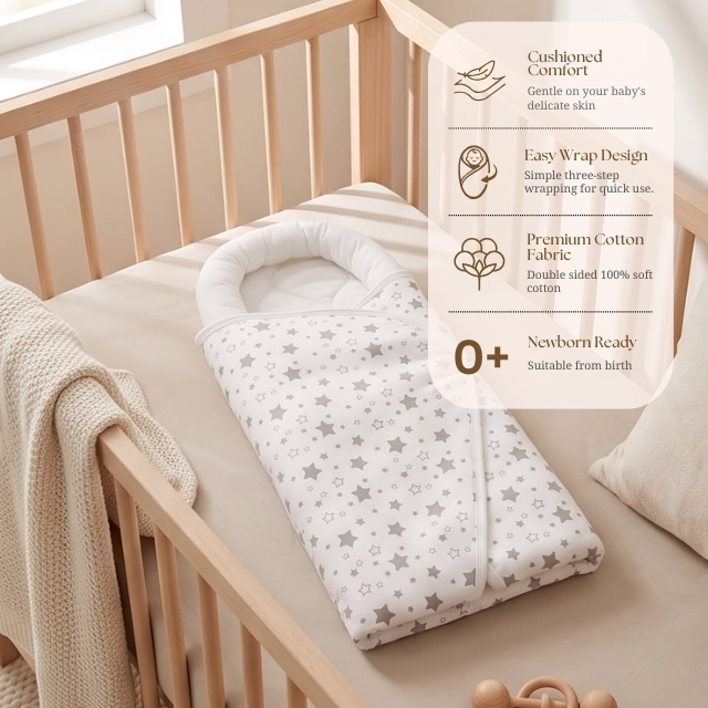 White&Grey - Baby Wrap Snuggle Pod - Grey Star Dreams