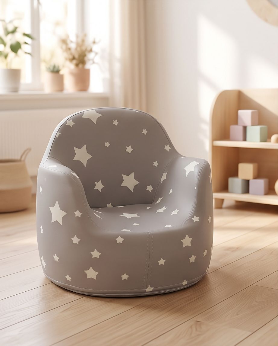 Little Angel - Kids Star Lounge Pouf Lazy Chair - Grey - 57 cm