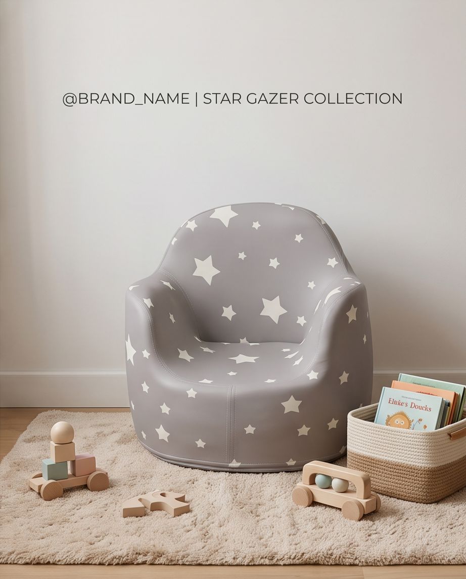 Little Angel - Kids Star Lounge Pouf Lazy Chair - Grey - 50 cm