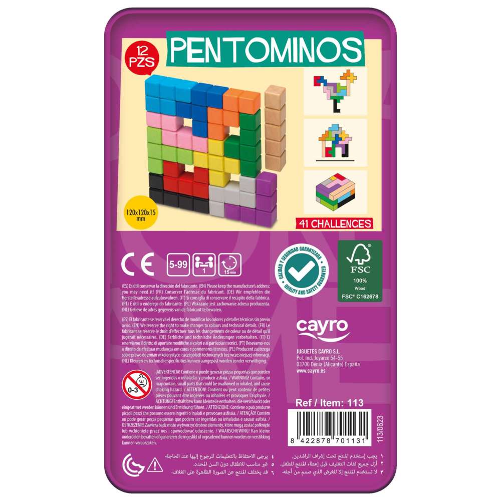 Cayro - Pentominos Stacking Toy w/ Metal Box - 12 Pcs