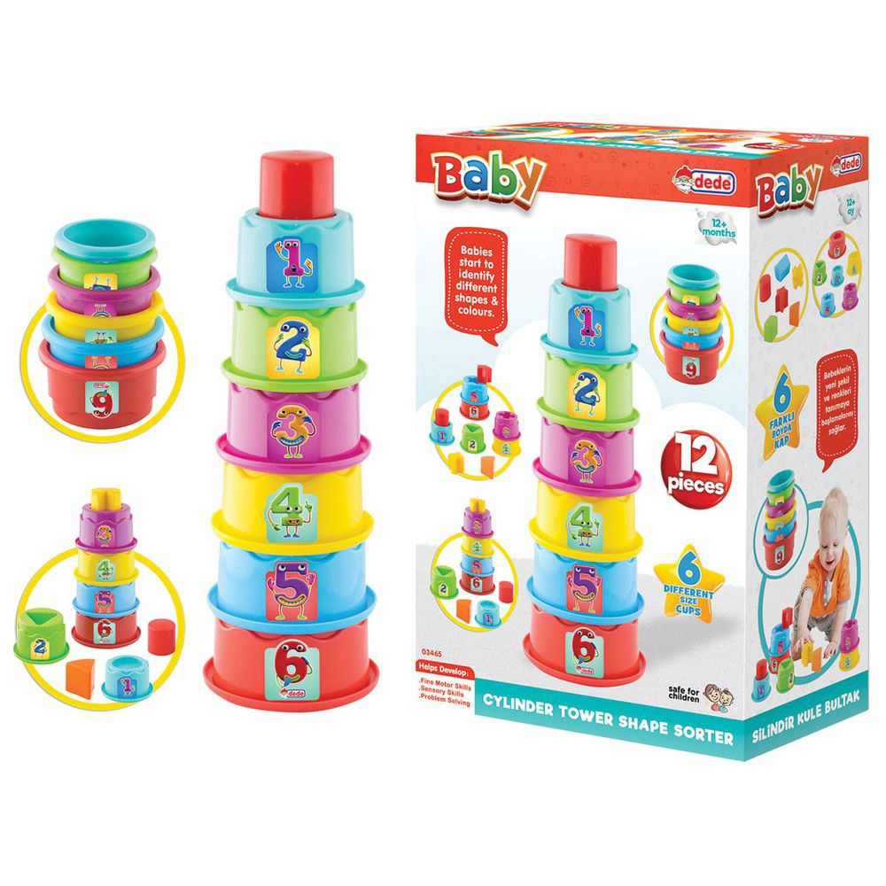 Dede - Baby Cylinder Tower Shape Sorter - 12 Pc Set