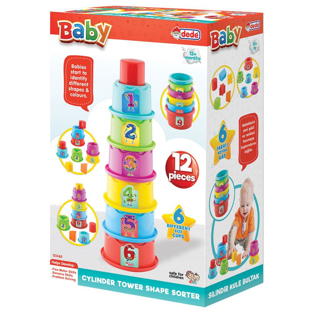 Dede - Baby Cylinder Tower Shape Sorter - 12 Pc Set