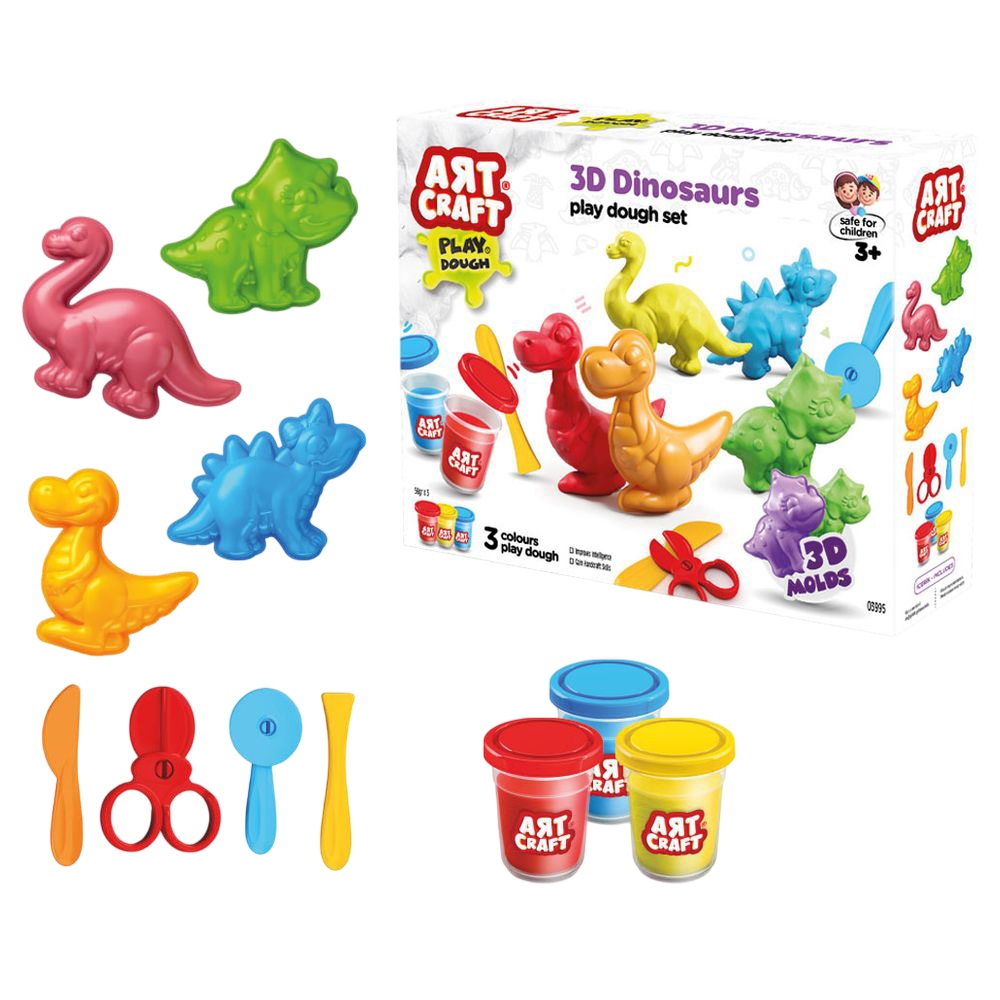 Dede - Art Craft 3D Dinosaurs Dough Set - 168 gm - 11 Pc Set