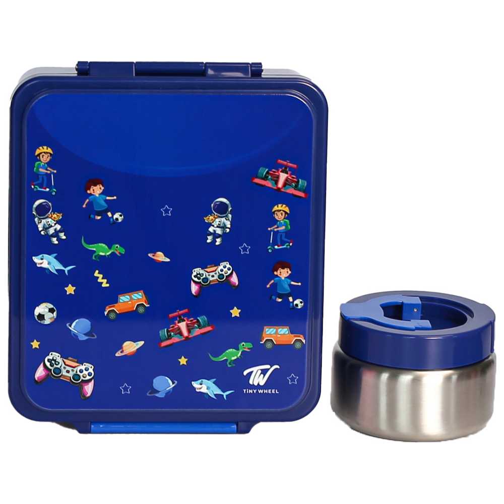Tiny Wheel - Tiny Bite 4 Compartment Lunch Box w/ Thermos - Blue Space - 1350 ml